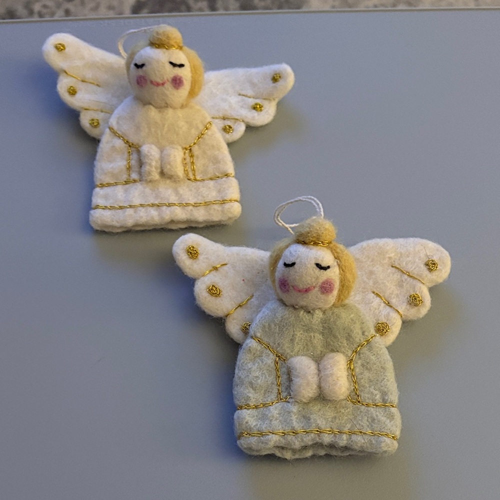 Handmade Wool Set of 2 Angel Ornaments